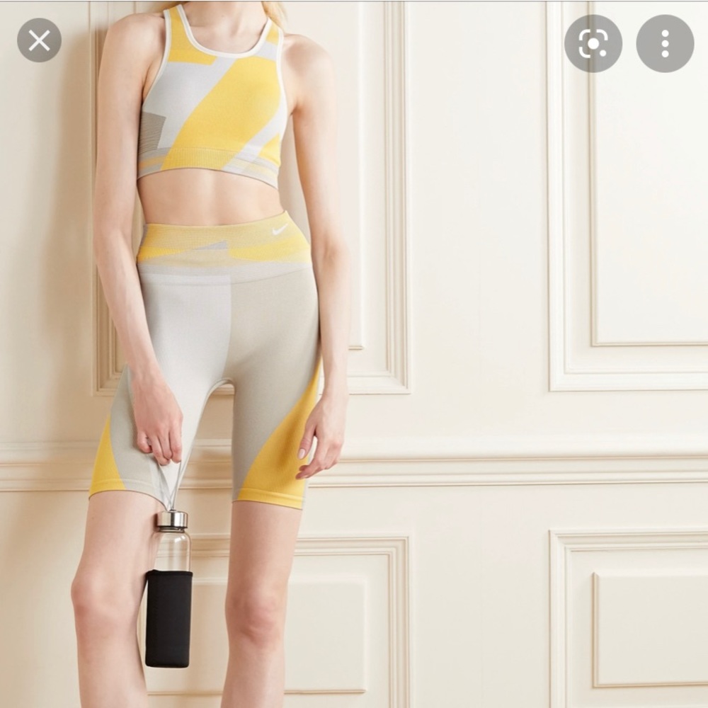 Nike Yellow Gray White Seamless Sports Bra & Biker Shorts Set